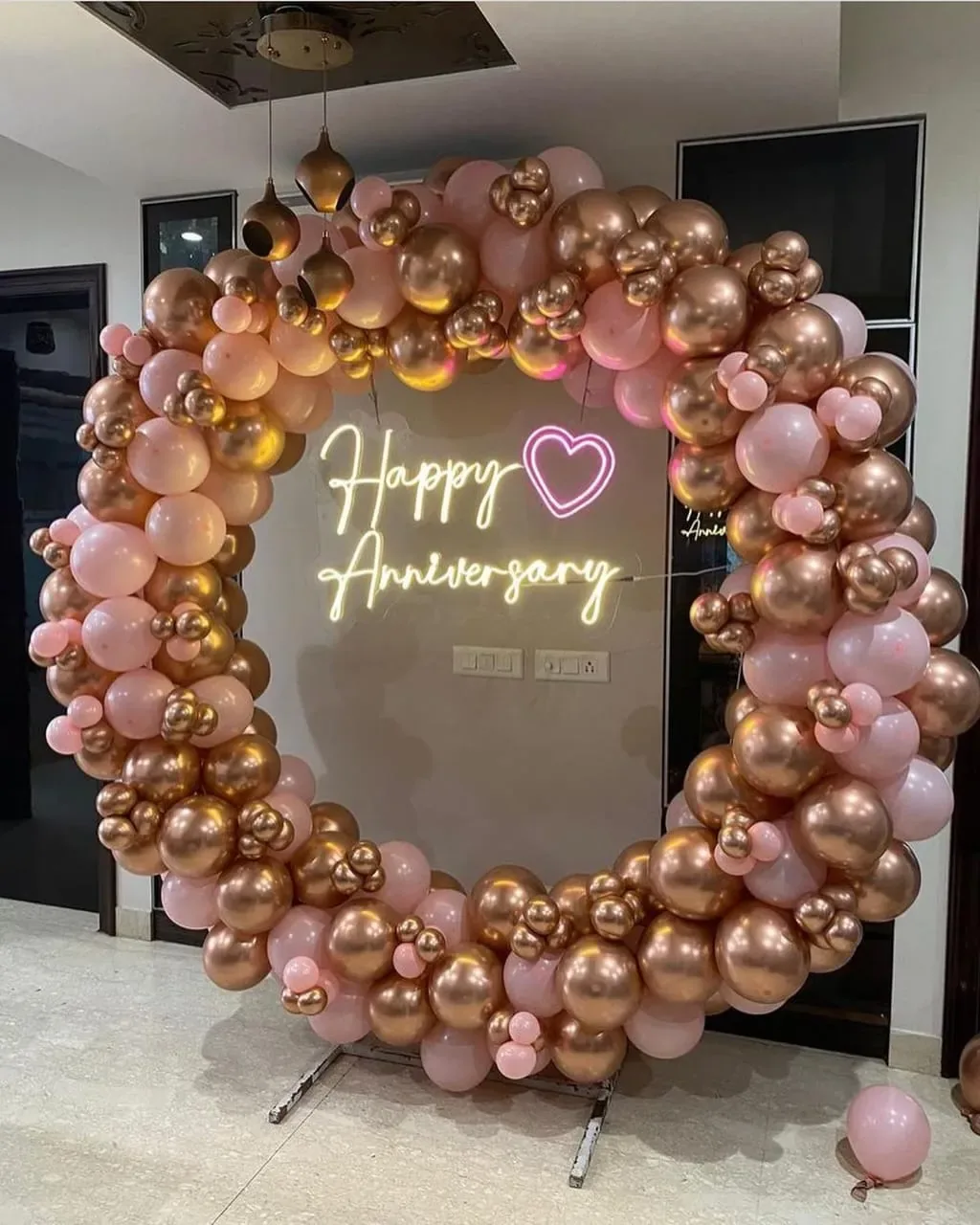 Anniversary room decoration with fairy lights and balloons, Gurugram