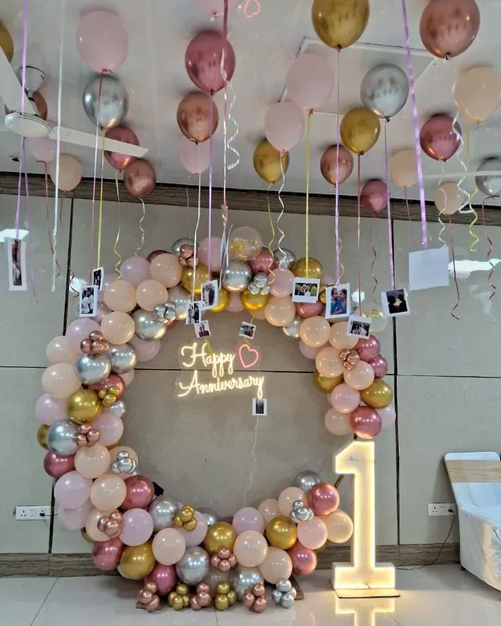 Milestone anniversary celebration balloon setup, Gurugram