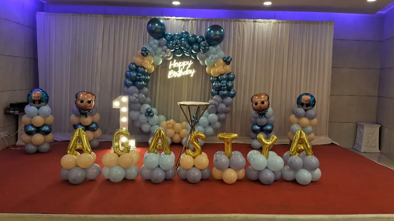 Adult birthday balloon backdrop setup, Gurugram